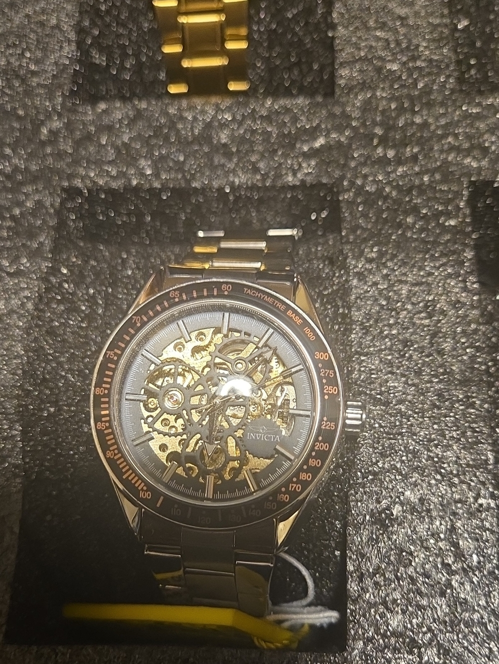 Invicta Automatic Gold and Silver Skeleton Men's Watch with Black Accents